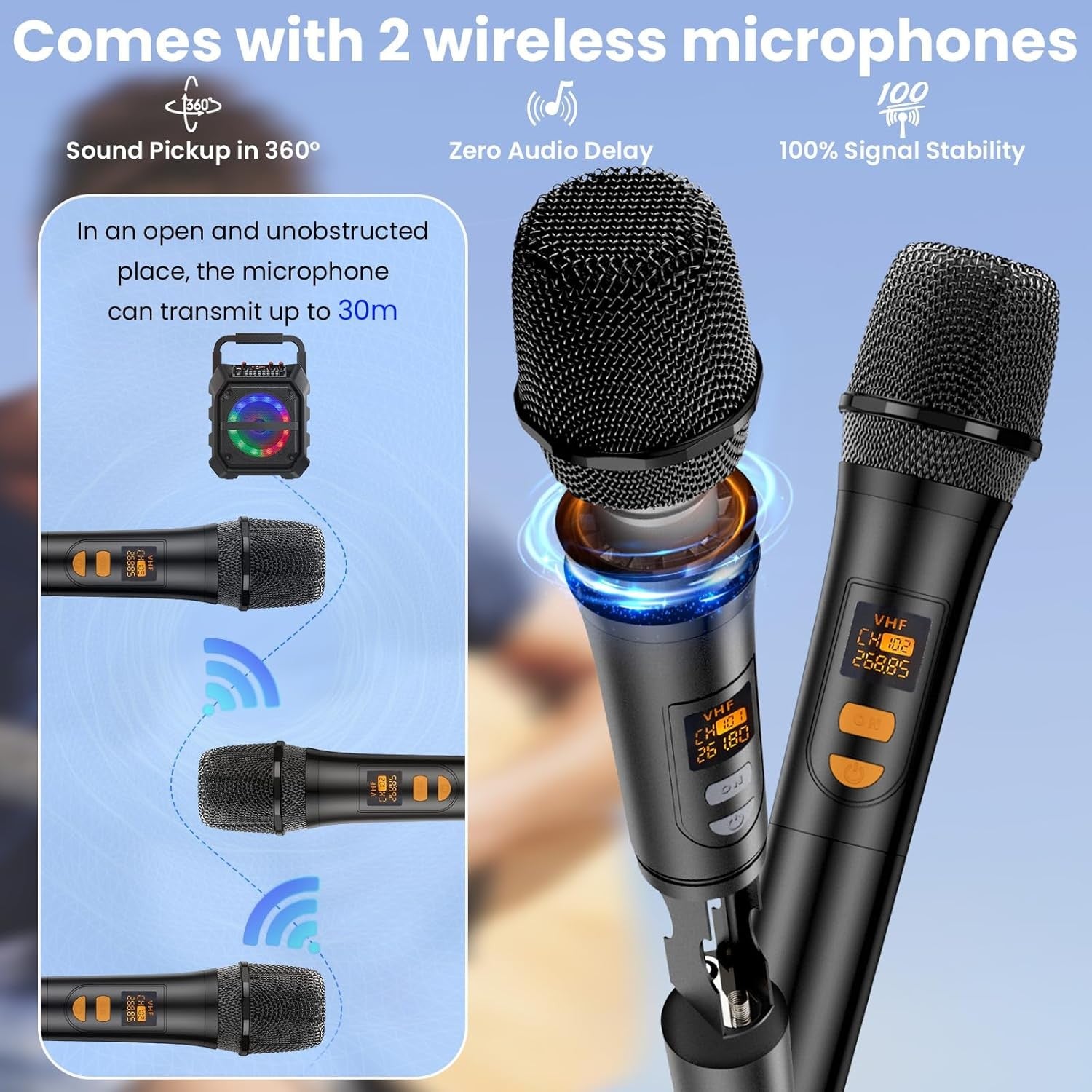 Karaoke Machine with 2 Wireless Mics Bluetooth LED Party Speaker