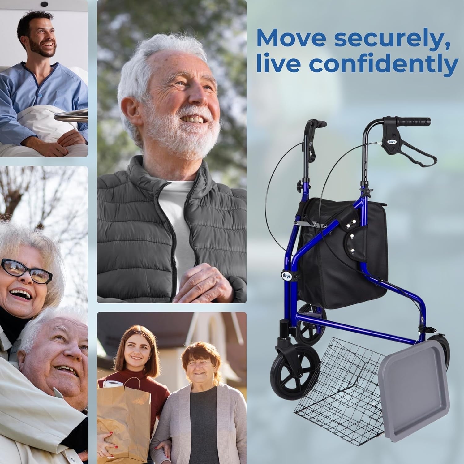 3 Wheel Rollator Walker Folding Lightweight Brakes Tray Indoor Outdoor