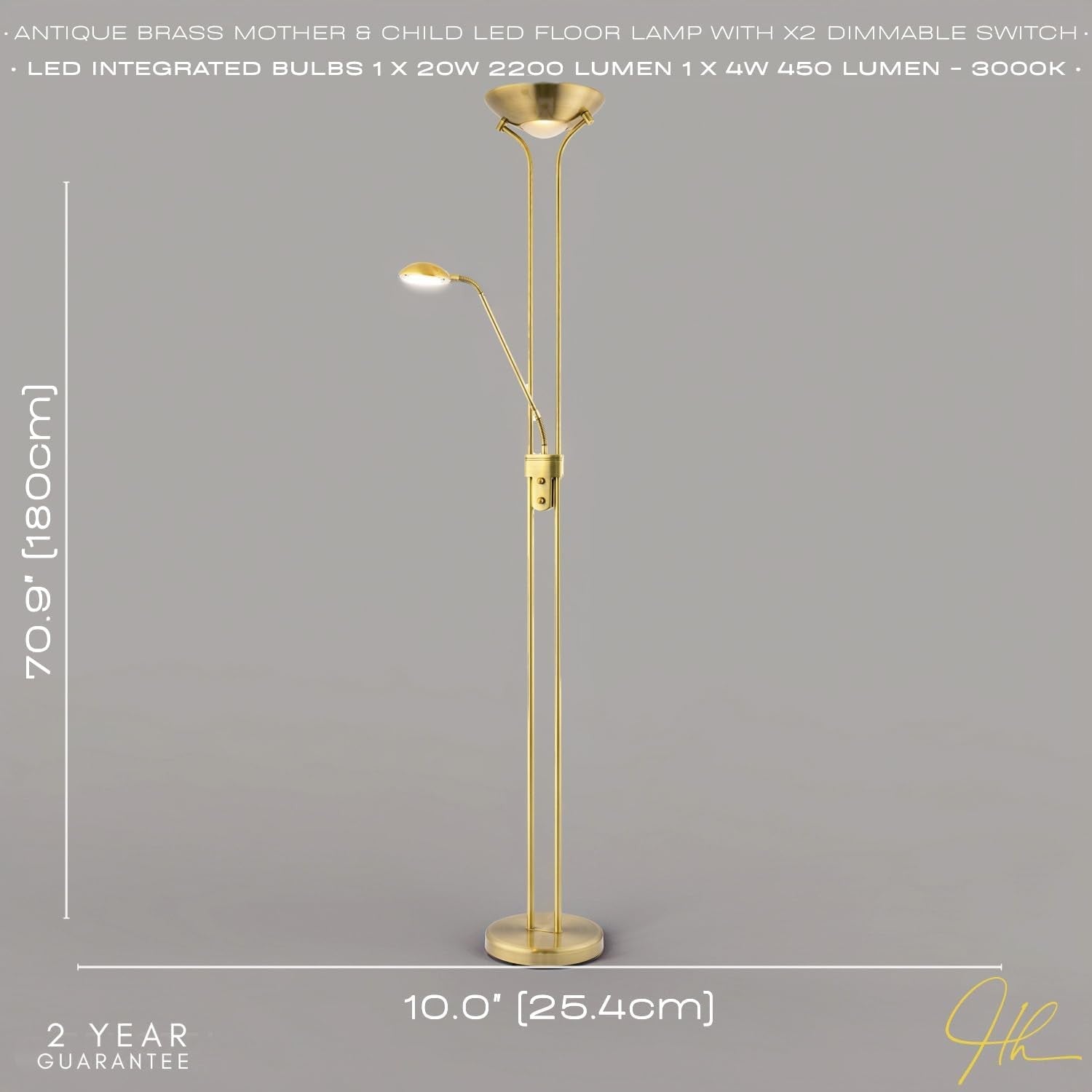 Antique Brass Mother Child Floor Lamp Dimmable LED Reading Light