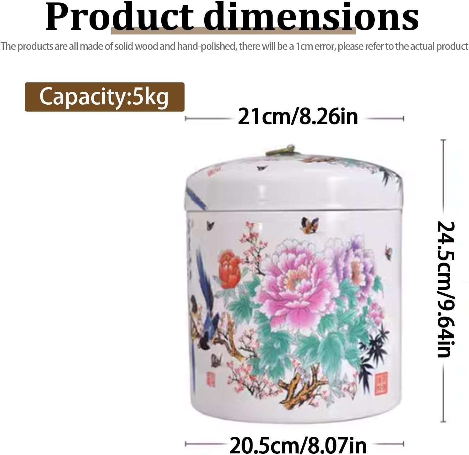 10KG Ceramic Rice Storage Container with Lid Chinese Style Grain Jar
