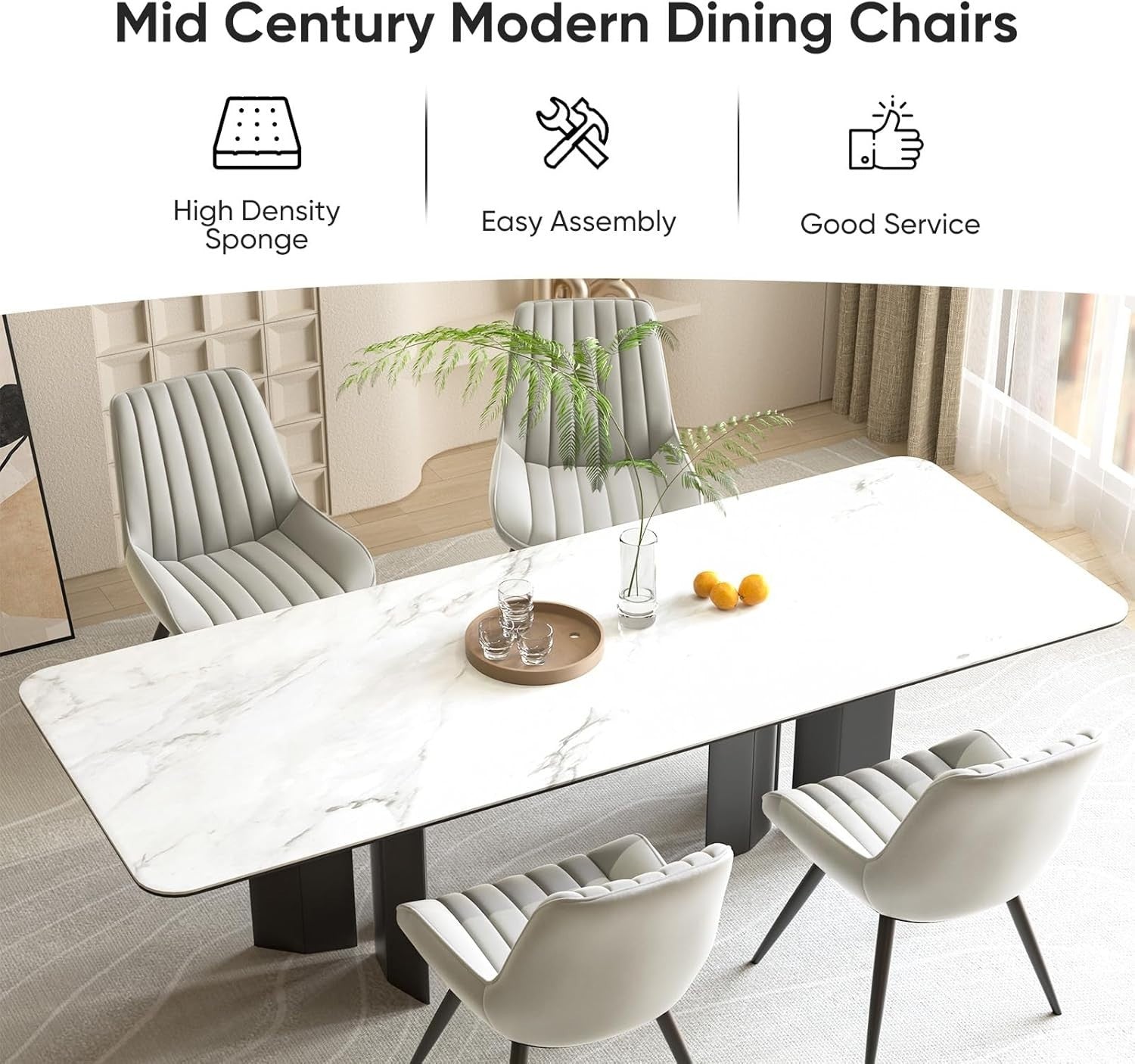 Modern Upholstered Dining Chairs Set of 4 | Thick Cushions, Metal Legs