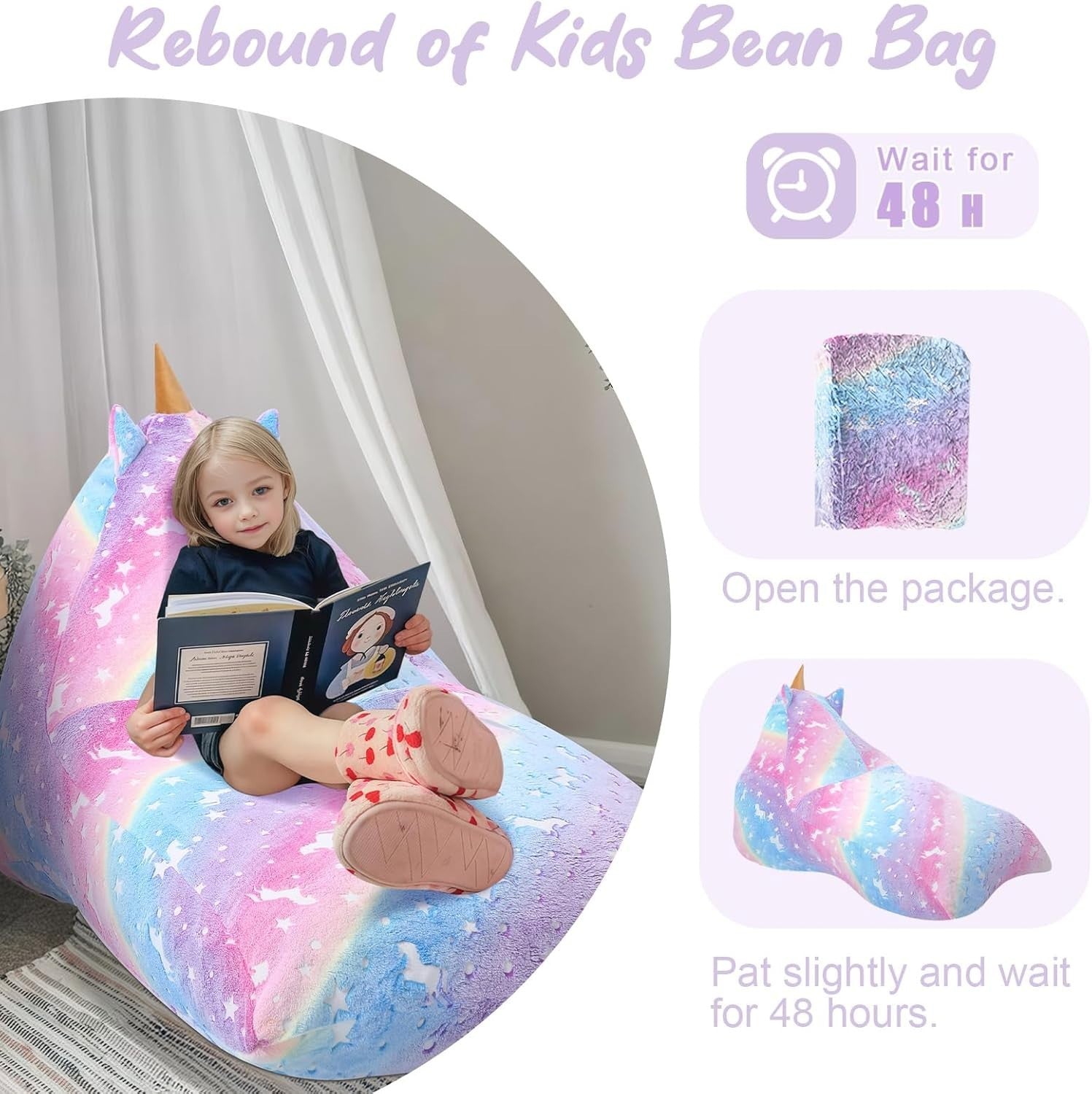 Large Rainbow Kids Bean Bag Chair with Removable Washable Cover