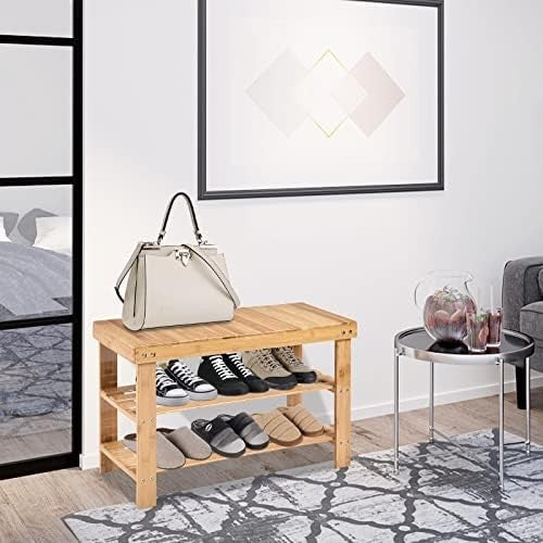 Natural Bamboo Shoe Storage Bench – 3-Tier Rack & Seat for Hallway 70cm