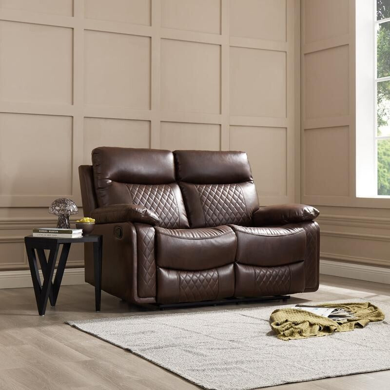 Brown Faux Leather 2 Seater Recliner Sofa Manual Padded Armchair UK