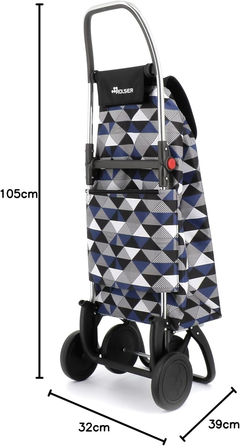 4 Wheel Foldable Shopping Trolley Lightweight Aluminium Push Pull Cart Blue
