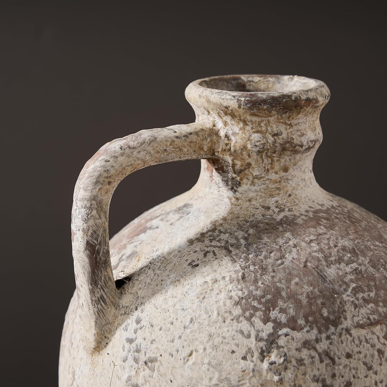 Rustic Ceramic Vase with Handle 8.25in Farmhouse Terracotta Decor