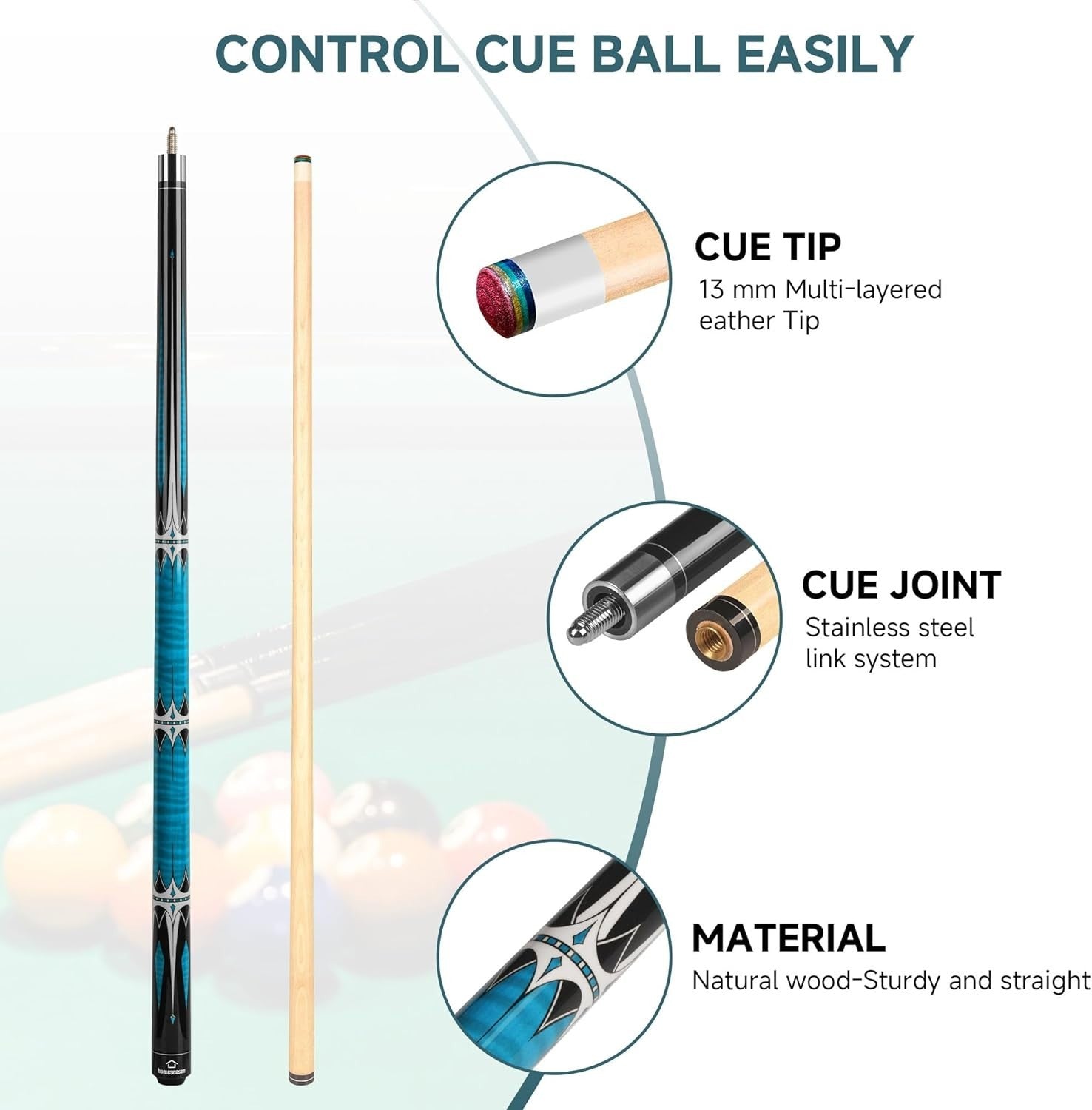 57" Pro Pool Cue Low Deviation Maple Billiard Stick 13mm Tip 2-Piece