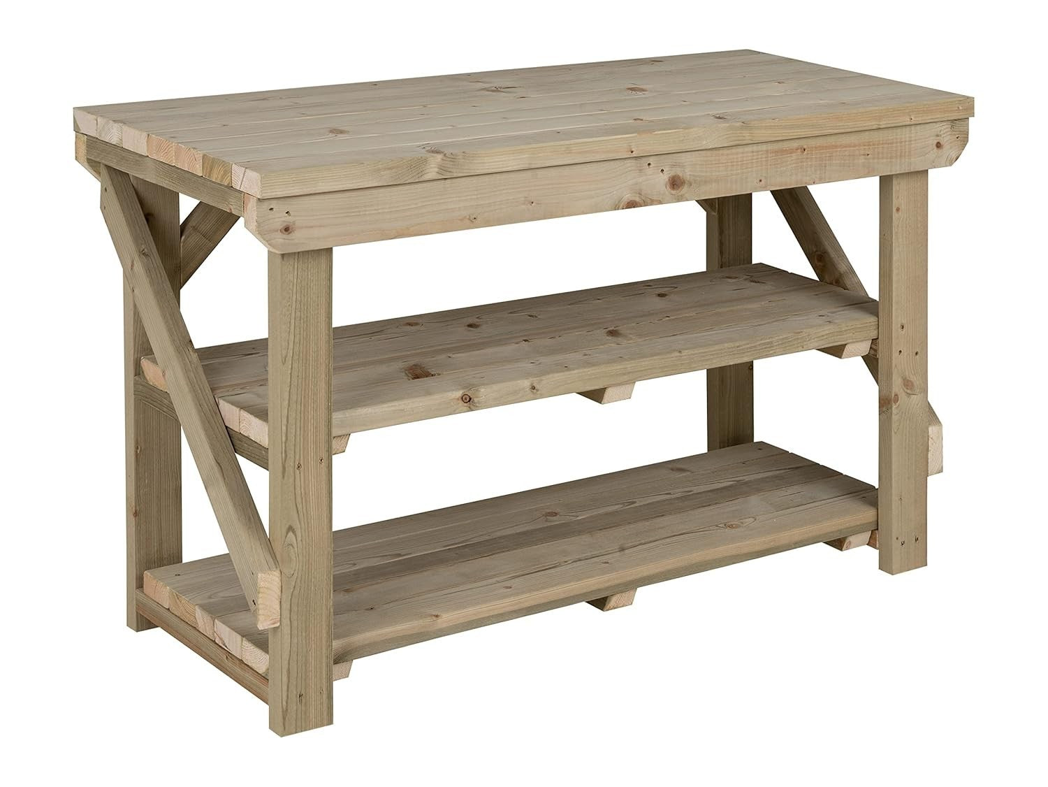 4ft Heavy Duty Pressure Treated Wooden Workbench Double Shelf Indoor Outdoor