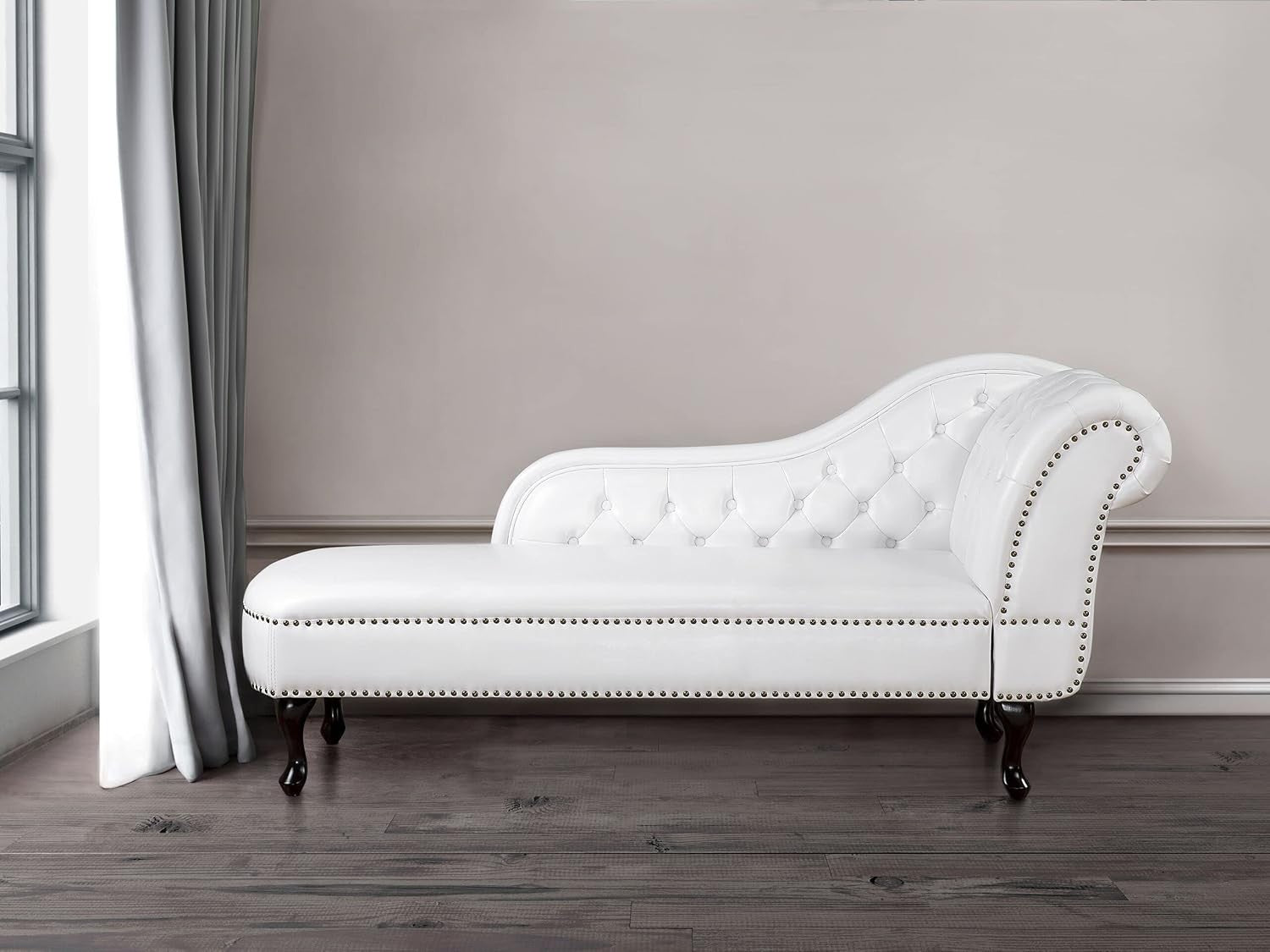 Right Hand Faux Leather Chaise Lounge White Chesterfield Sofa Seat Padded