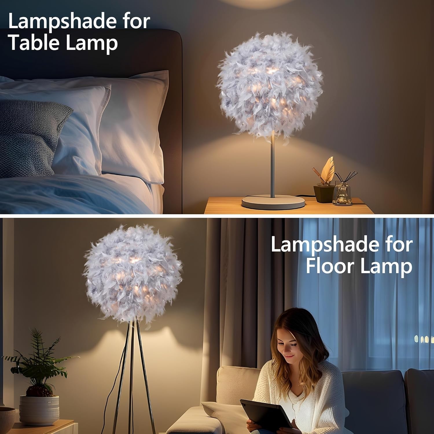 Feather Lamp Shade 40cm Grey Fluffy Ceiling Pendant Floor Table Lampshade