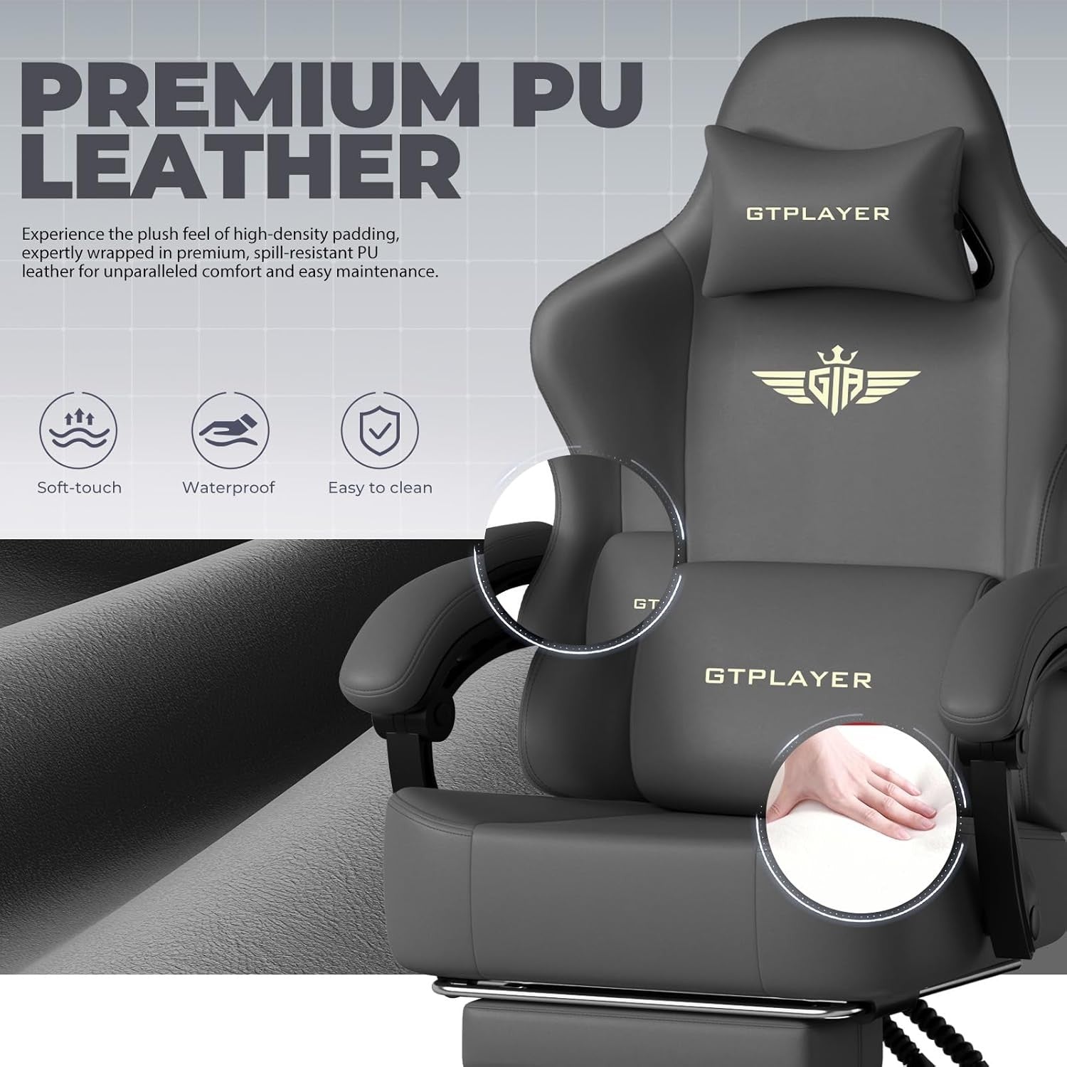 Ergonomic Gaming Chair w/ Footrest Reclining Office Desk Grey