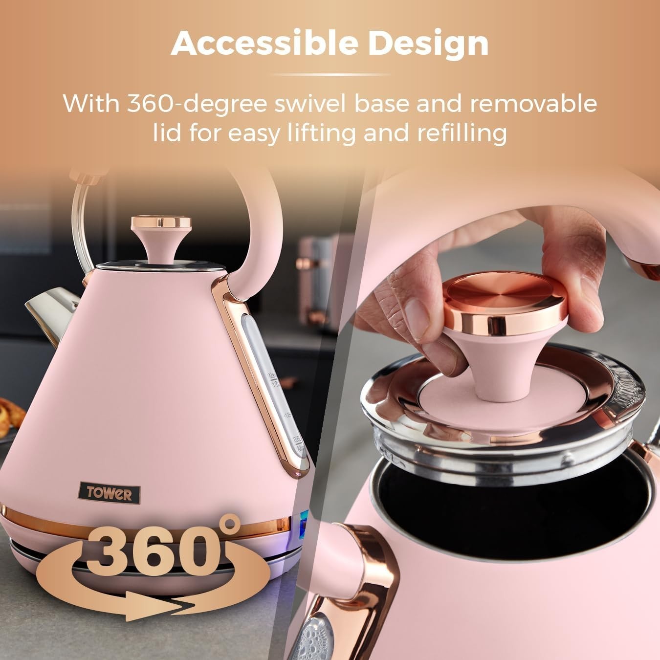 3000W Fast Boil Pink Kettle 1.7L Retro Pyramid Cordless Matte Finish