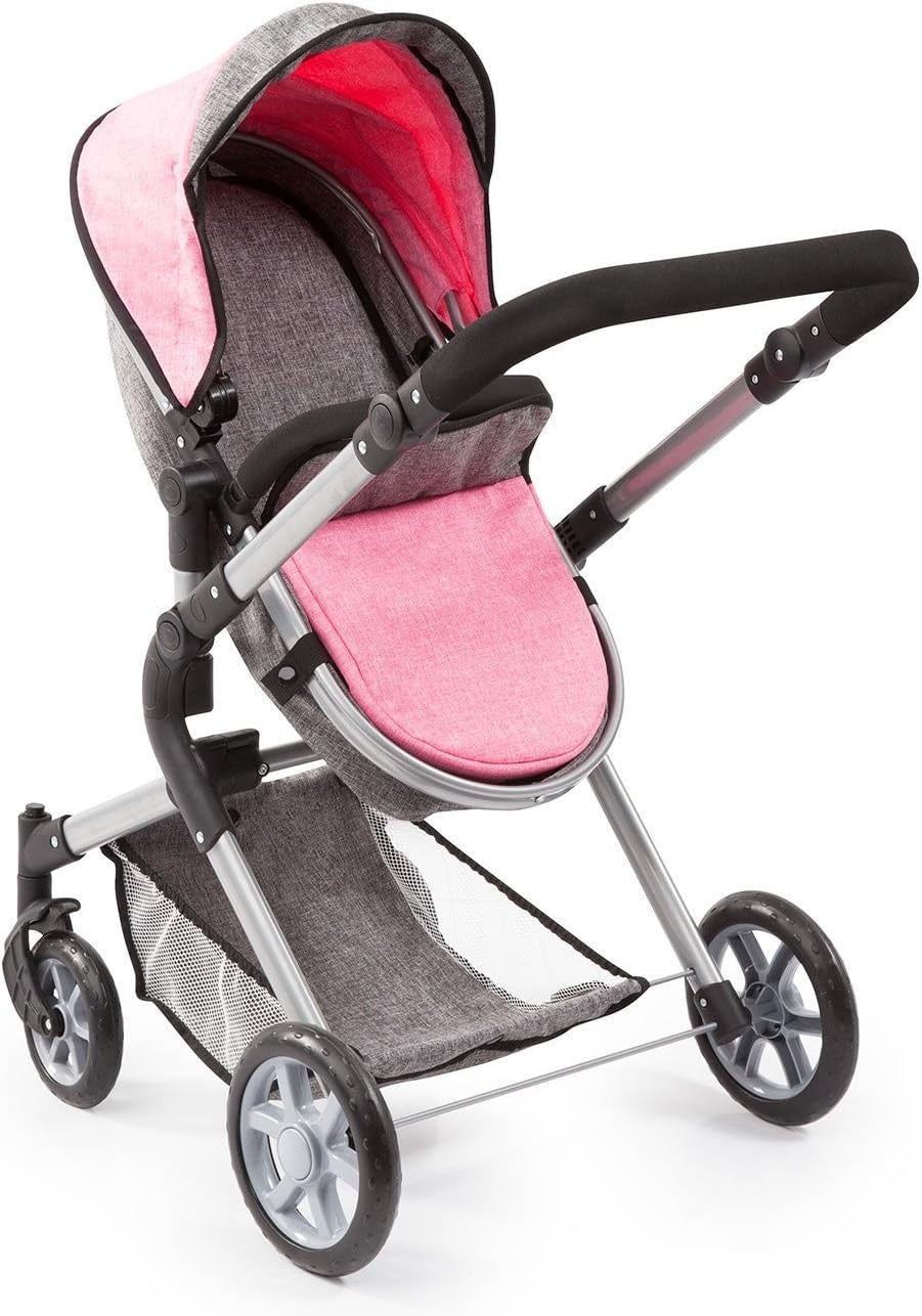 Dolls Pram Pushchair Convertible Adjustable Handle Basket Bag Toy