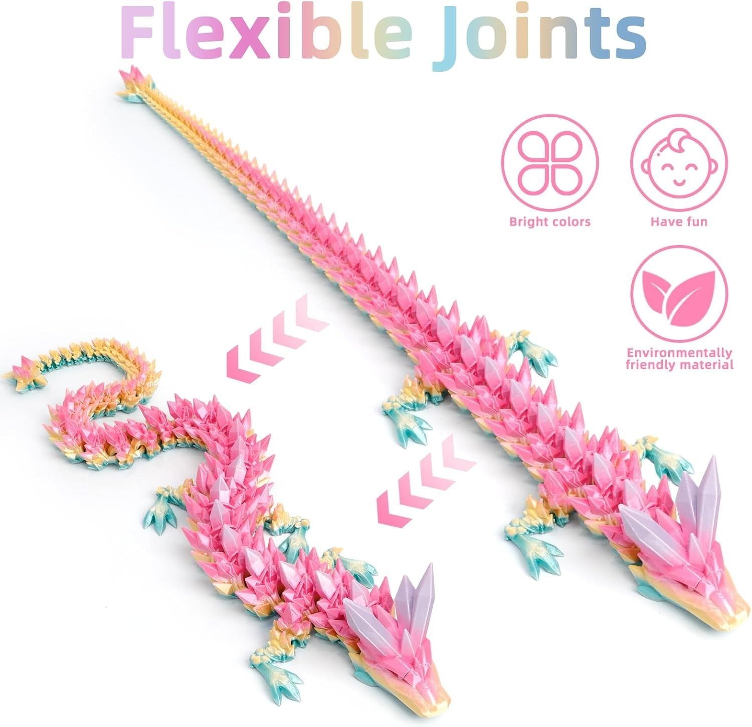 24in Articulated 3D Printed Dragon Fidget Toy Large Fantasy Decor