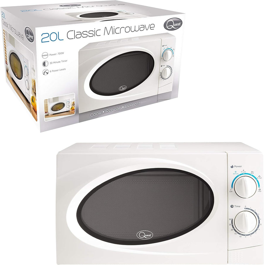 White 20L Microwave 700W 6 Power Levels Manual Timer A Rated