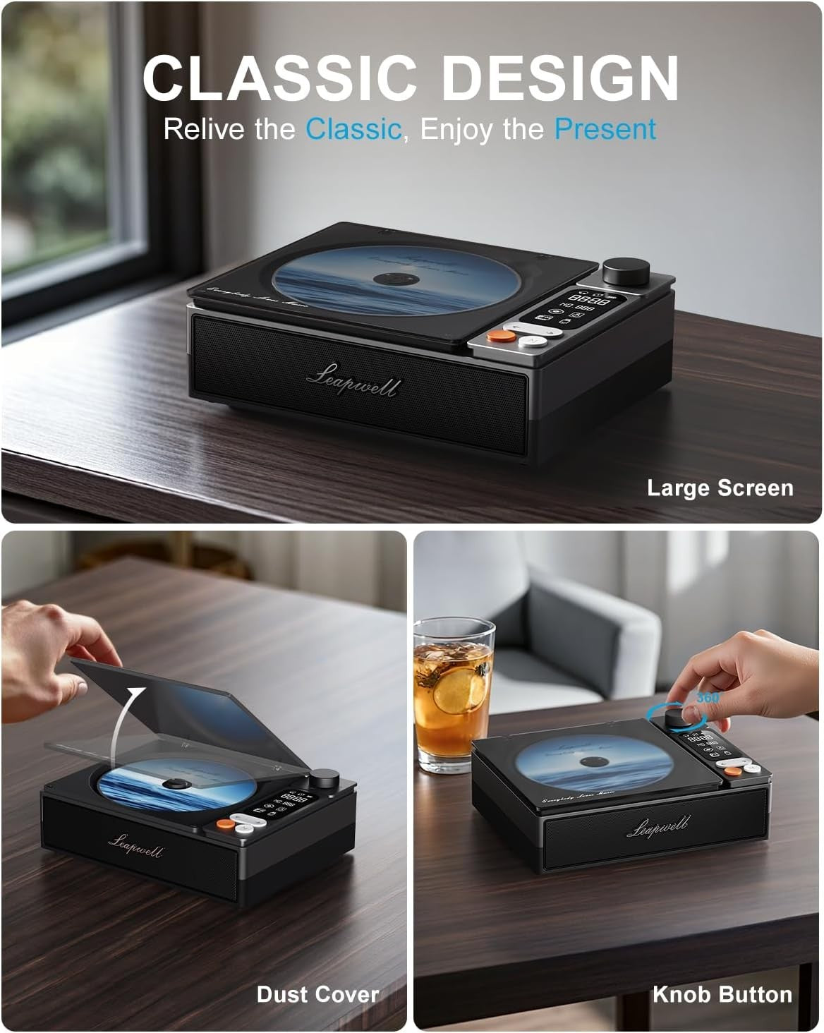 Portable CD Player Bluetooth Speakers Optical USB FM Radio Rechargeable