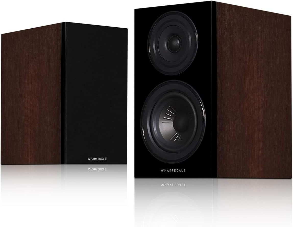 Compact Bookshelf HiFi Speakers 60W Pair Walnut Finish Stereo Audio 8 Ohm