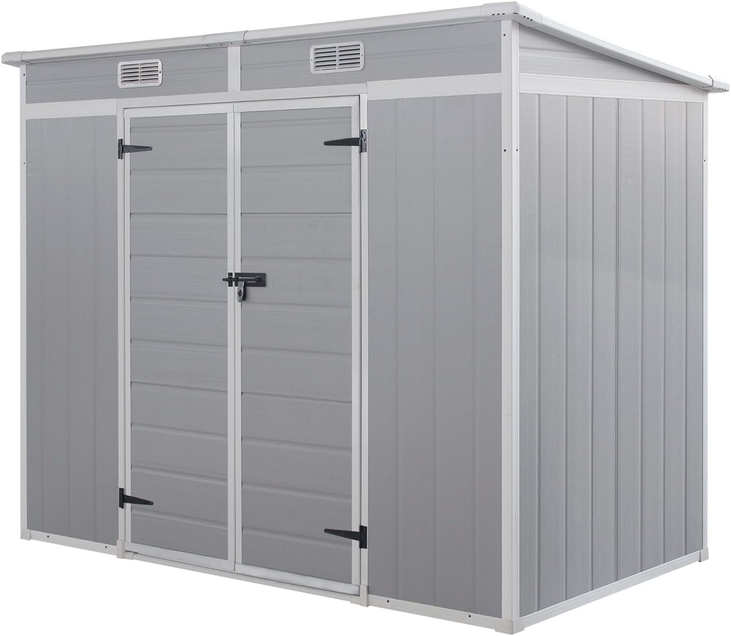 Plastic Garden Storage Shed 8x4ft Waterproof Outdoor Tool Shed with Floor Grey