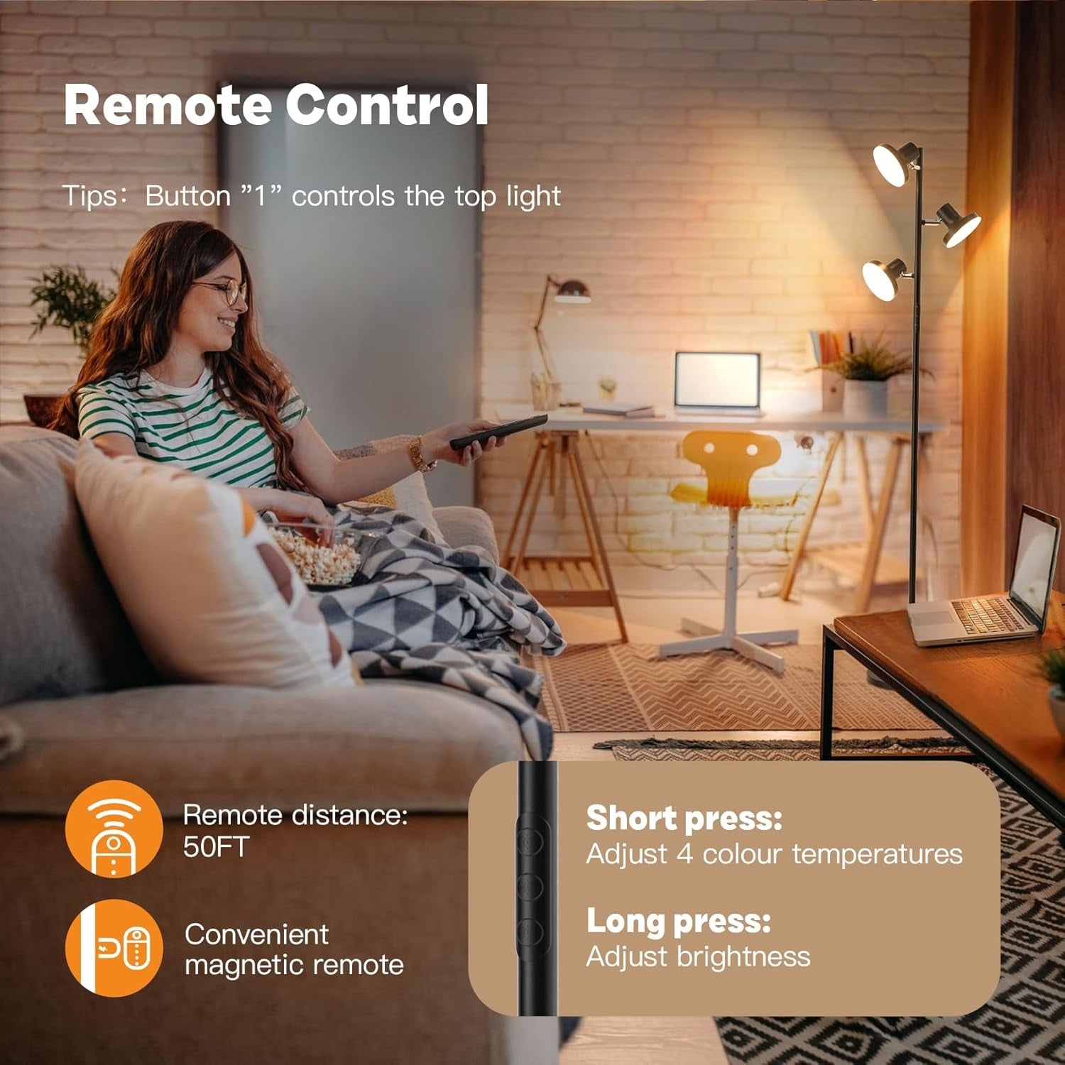 36W LED Tree Floor Lamp Black Dimmable Remote Touch 3 Head Modern Light
