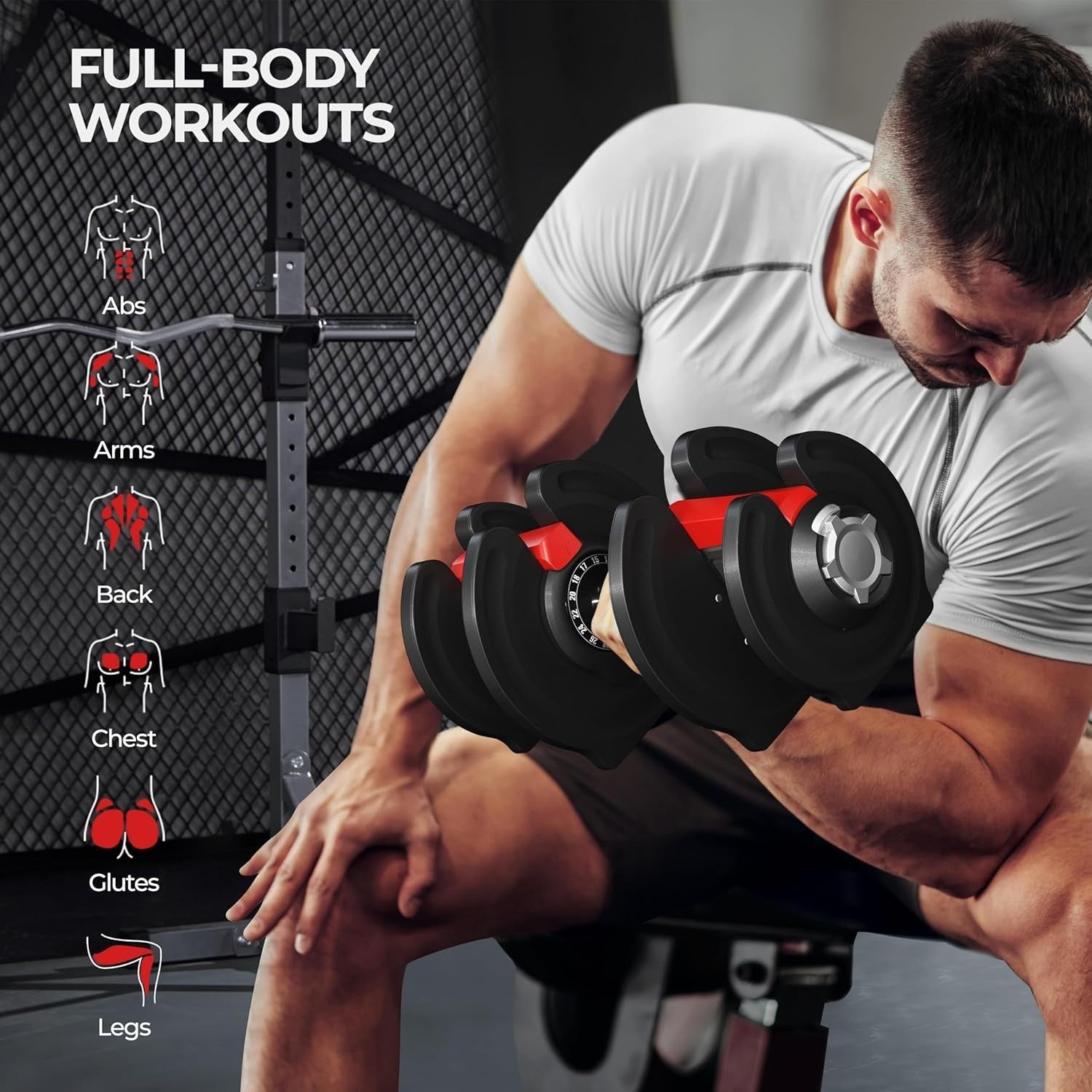 40kg Adjustable Dumbbell Pair 16-in-1 One-Hand Dial Space-Saving Gym