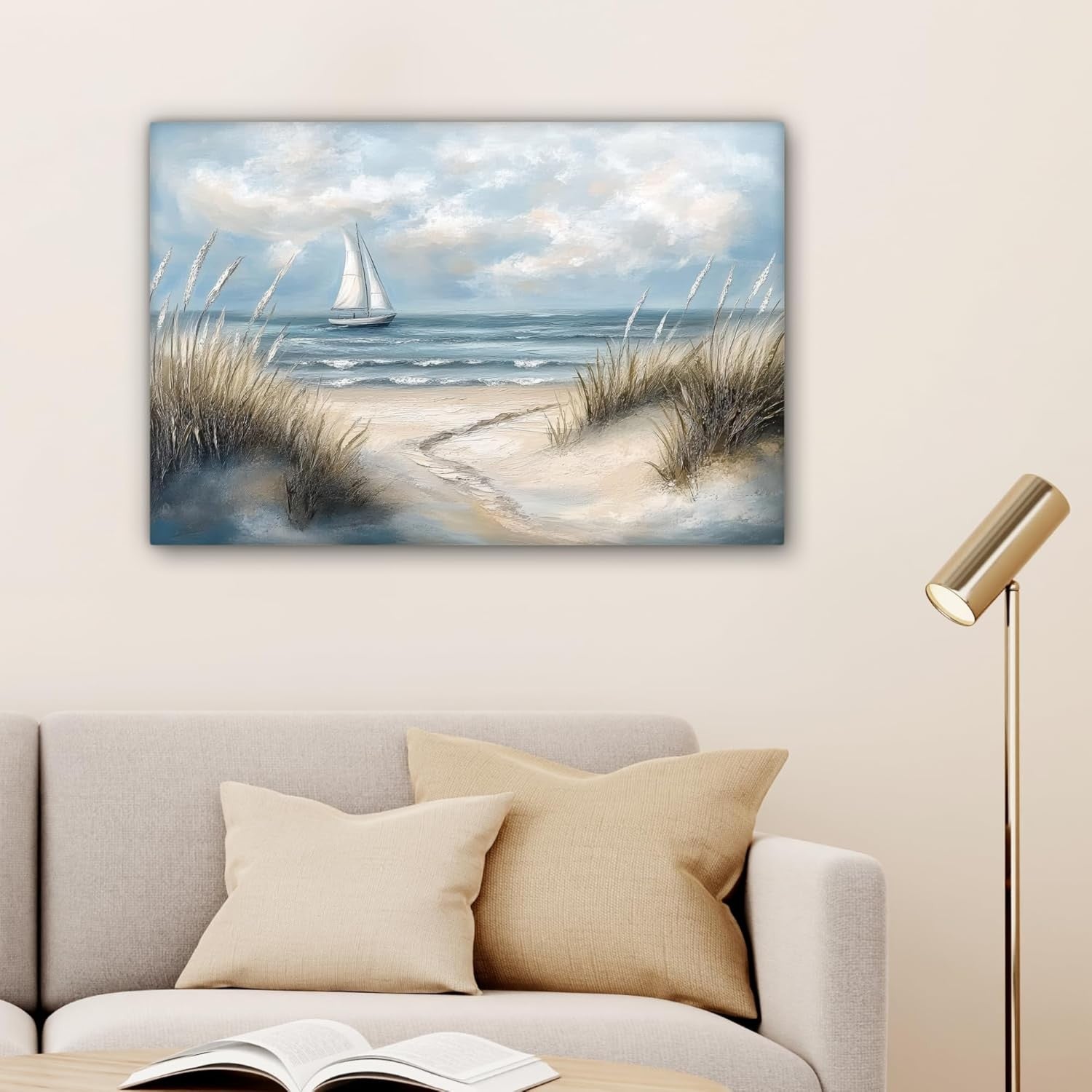 Beach Sailboat Canvas Wall Art 60x40cm Framed Coastal