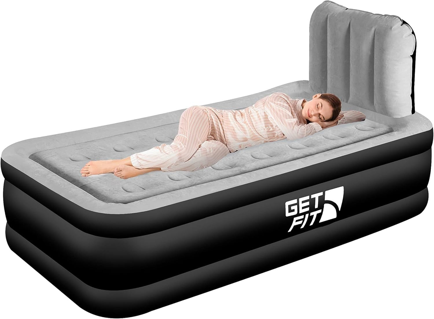Inflatable Black Air Bed with Built-in Electric Pump & Pillow Quick Inflate,