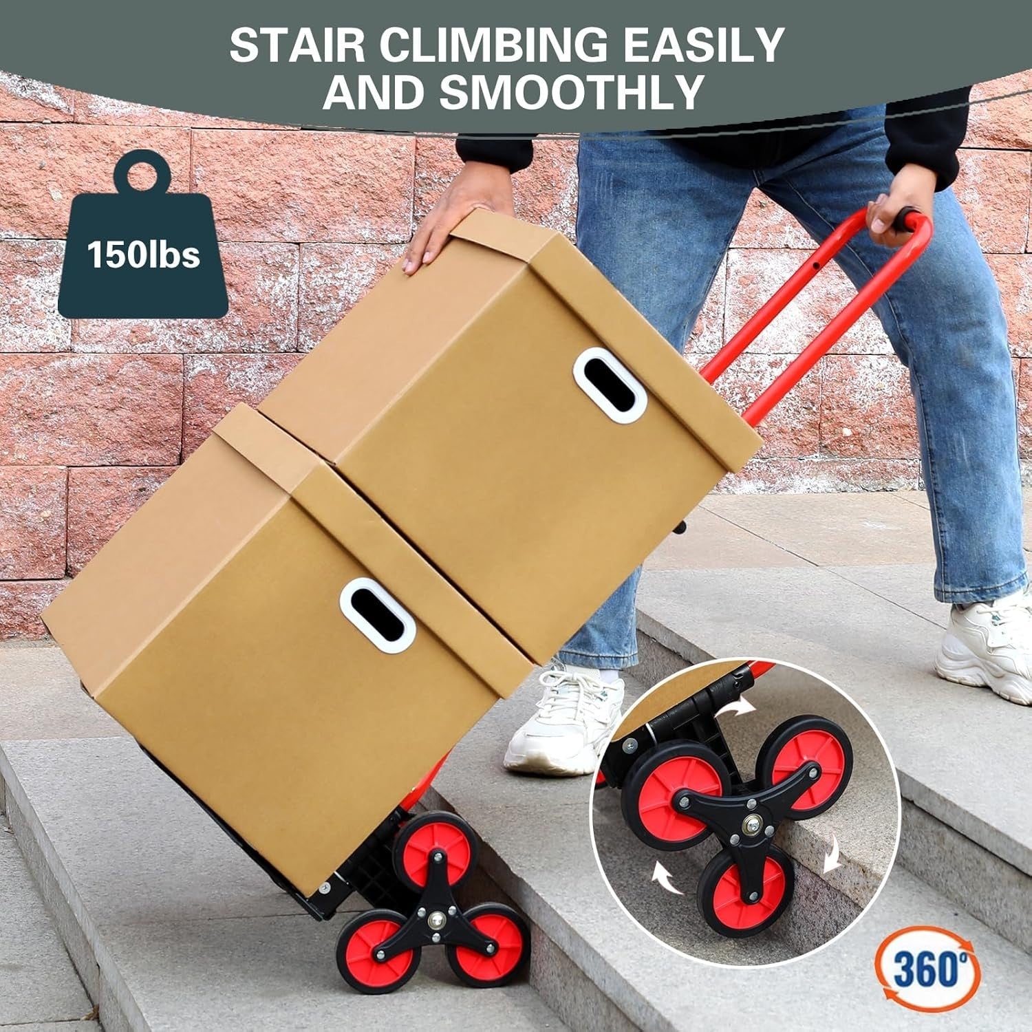 Stair Climbing Hand Truck 330lb Foldable Dolly 6 Wheel Heavy Duty Cart