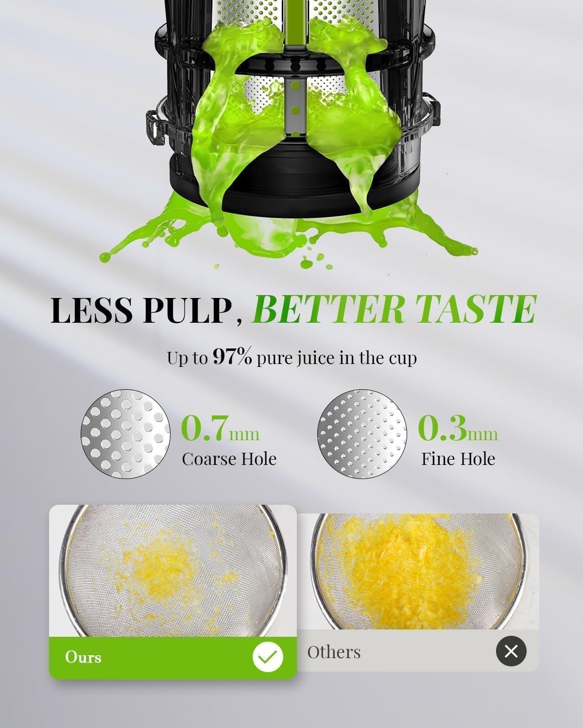 Cold Press Slow Juicer High Yield Compact Quiet Easy Clean 600ml Cup Reverse