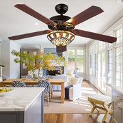 ANFERSONLIGHT 52" Tiffany Ceiling Fan, 5 Blades, Quiet, Remote, Black/Copper