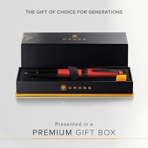Luxury Rollerball Pen Matte Red Medium Nib Black Ink Gift Box