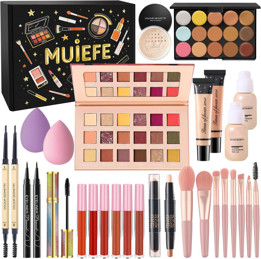 45PCS All-in-One Makeup Kit – Eyeshadow, Lipstick, Brushes & More