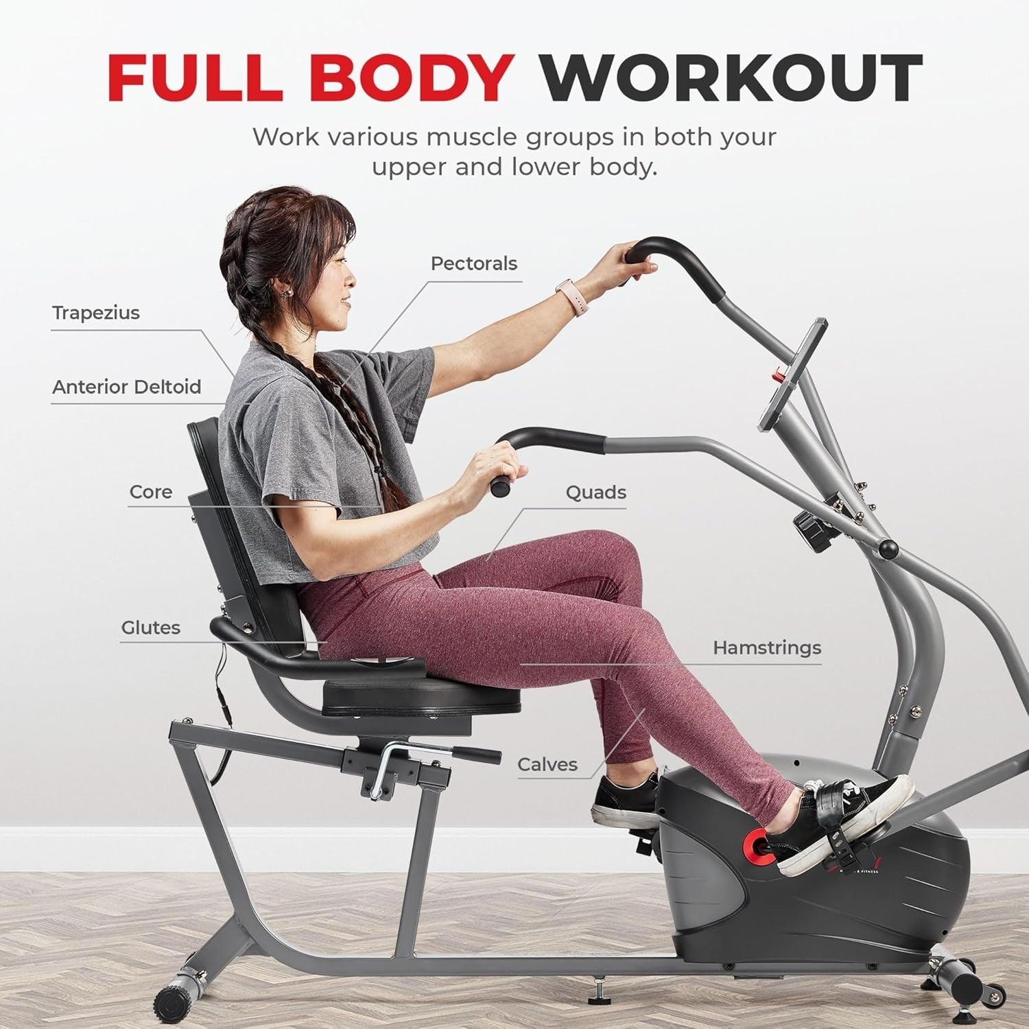 Recumbent Cross Trainer Bike Magnetic Bluetooth LCD Heart Rate Full Body Home