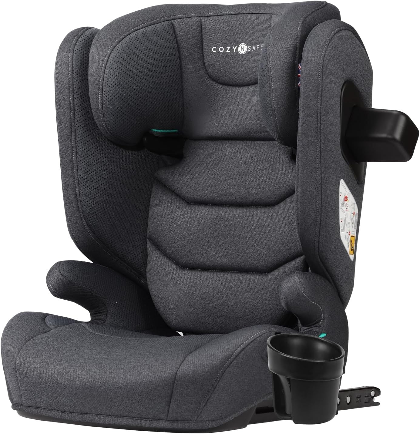 ISOFIX High Back Booster Car Seat i-Size 100–150cm Cupholder Slate
