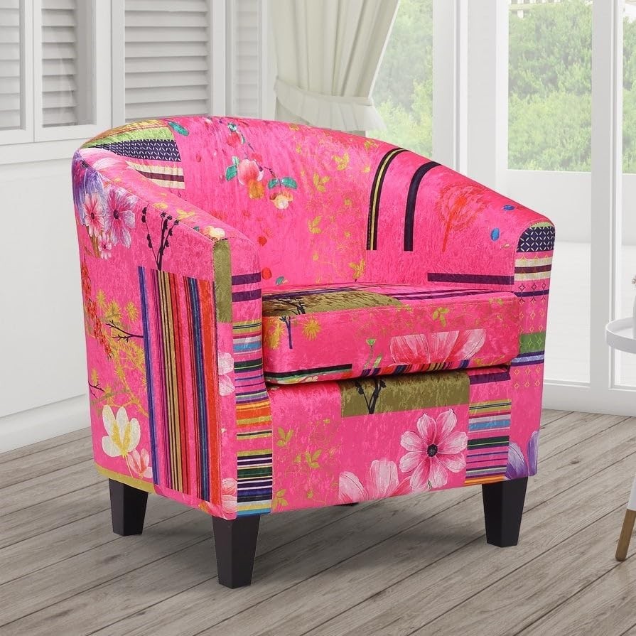 Pink Patchwork Accent Tub Chair Colourful Bucket Armchair