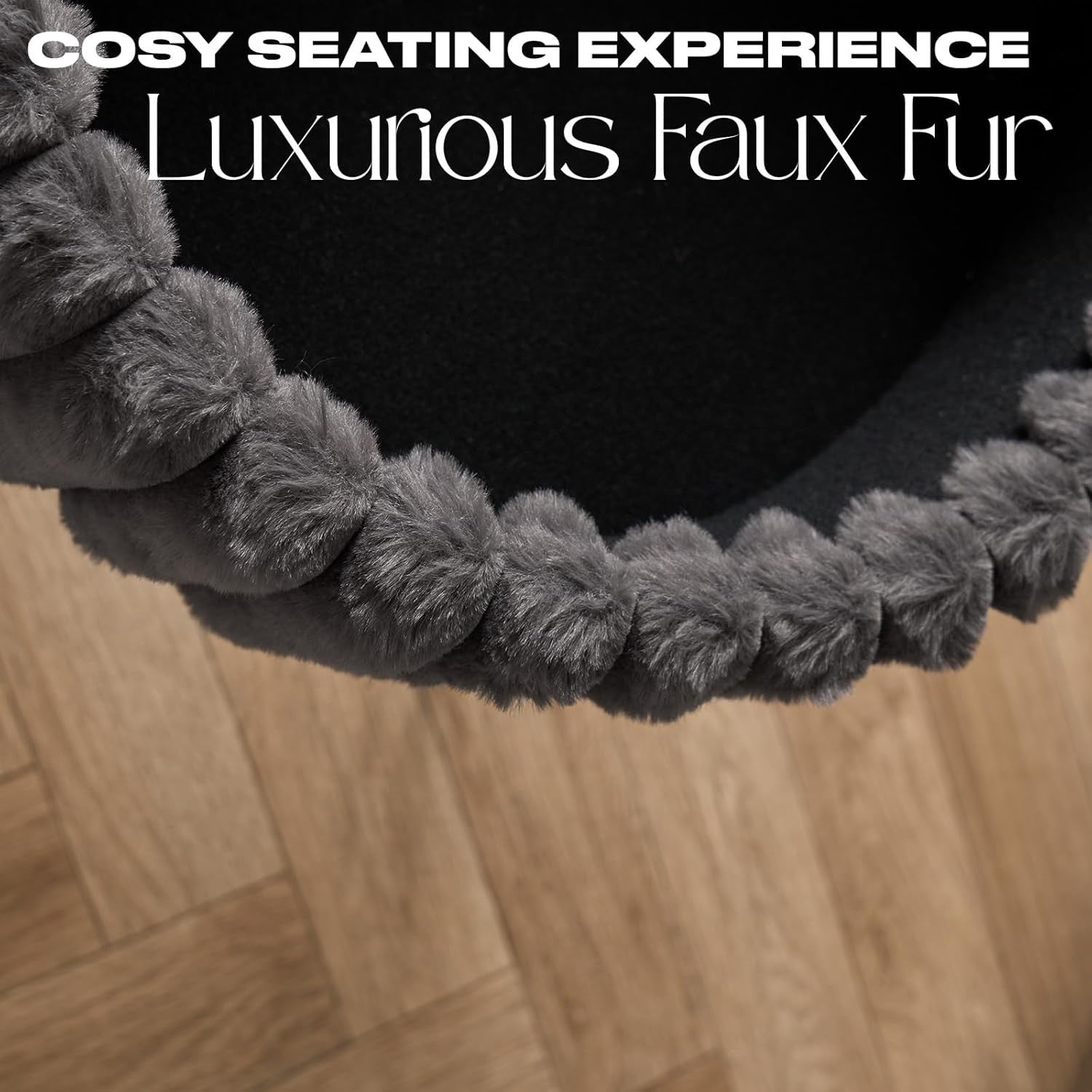 Charcoal Faux Fur Storage Stool Round Footrest Hairpin Leg Ottoman Seat