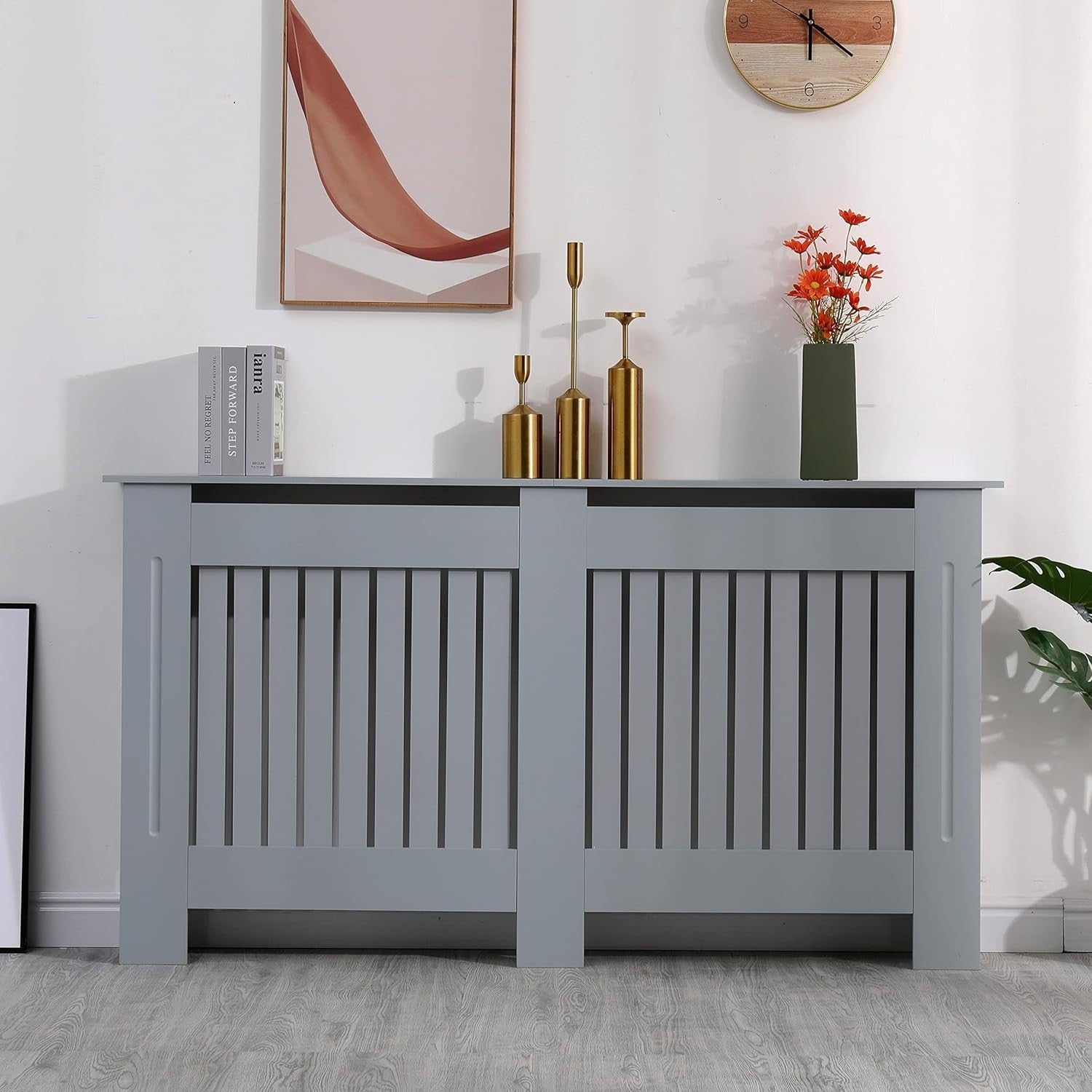 Large Grey Radiator Cover | Modern MDF Vertical Slat Cabinet – Stylish Design