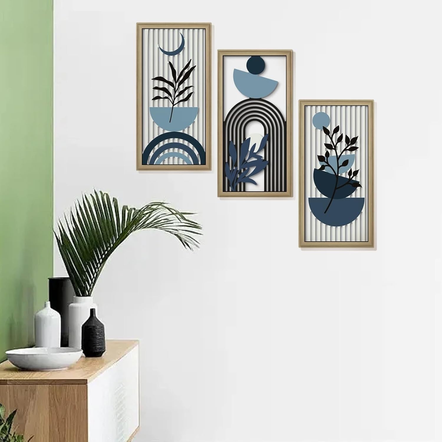 Mid Century Modern Wall Art Set of 3 Framed Abstract Prints