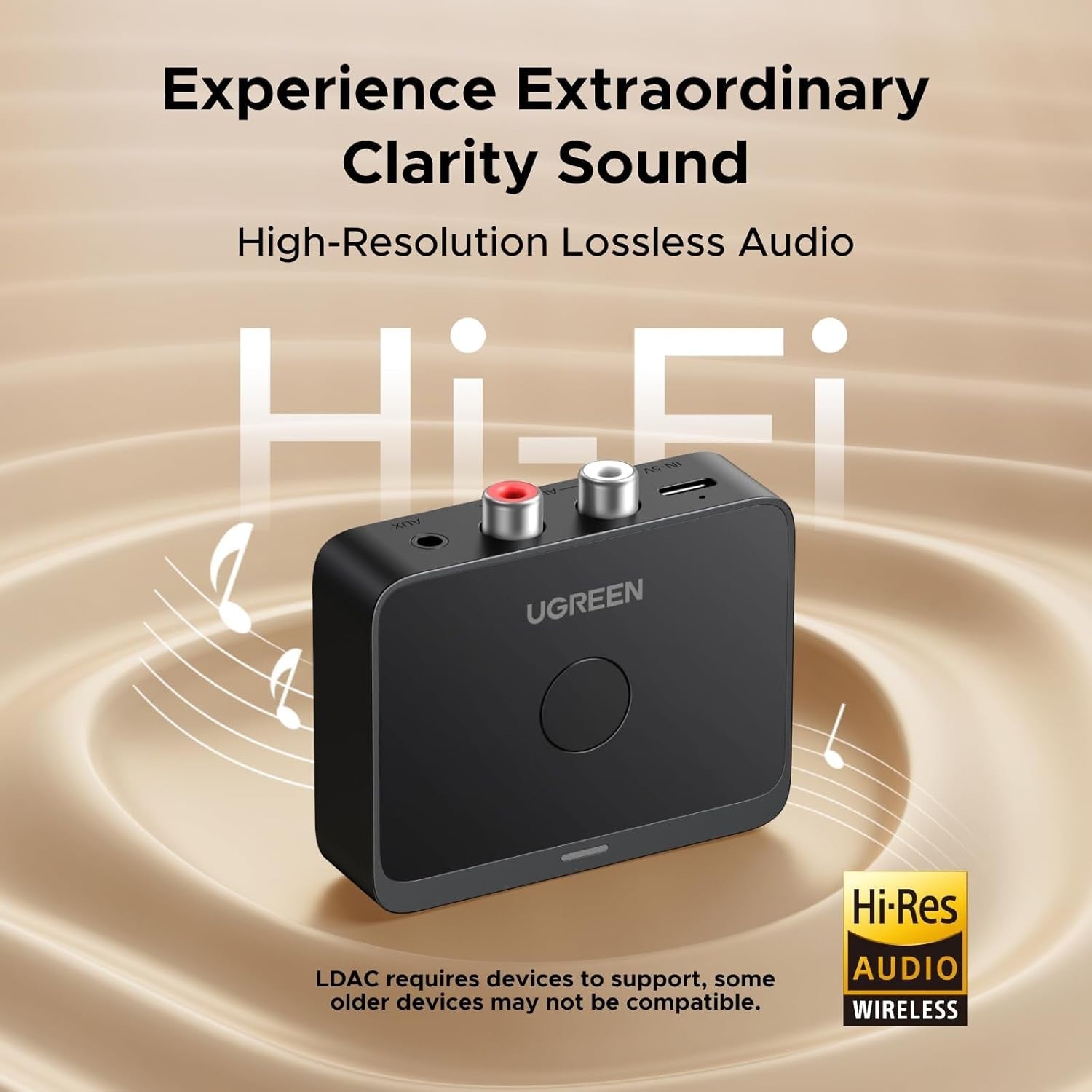 Bluetooth 6.0 Audio Receiver LDAC Hi-Res Wireless Adapter 15H Playtime AUX RCA
