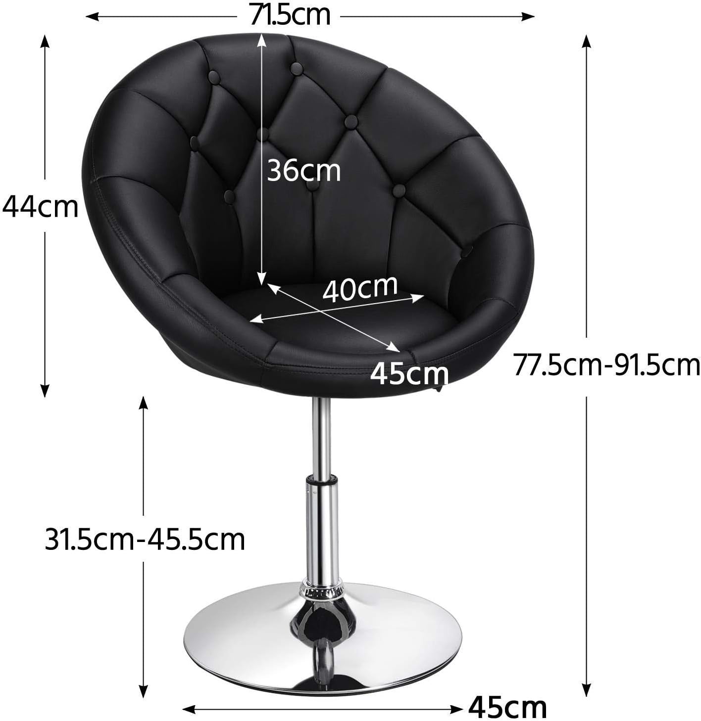 Black PU Leather Swivel Vanity Chair Adjustable Tufted Armchair for Makeup