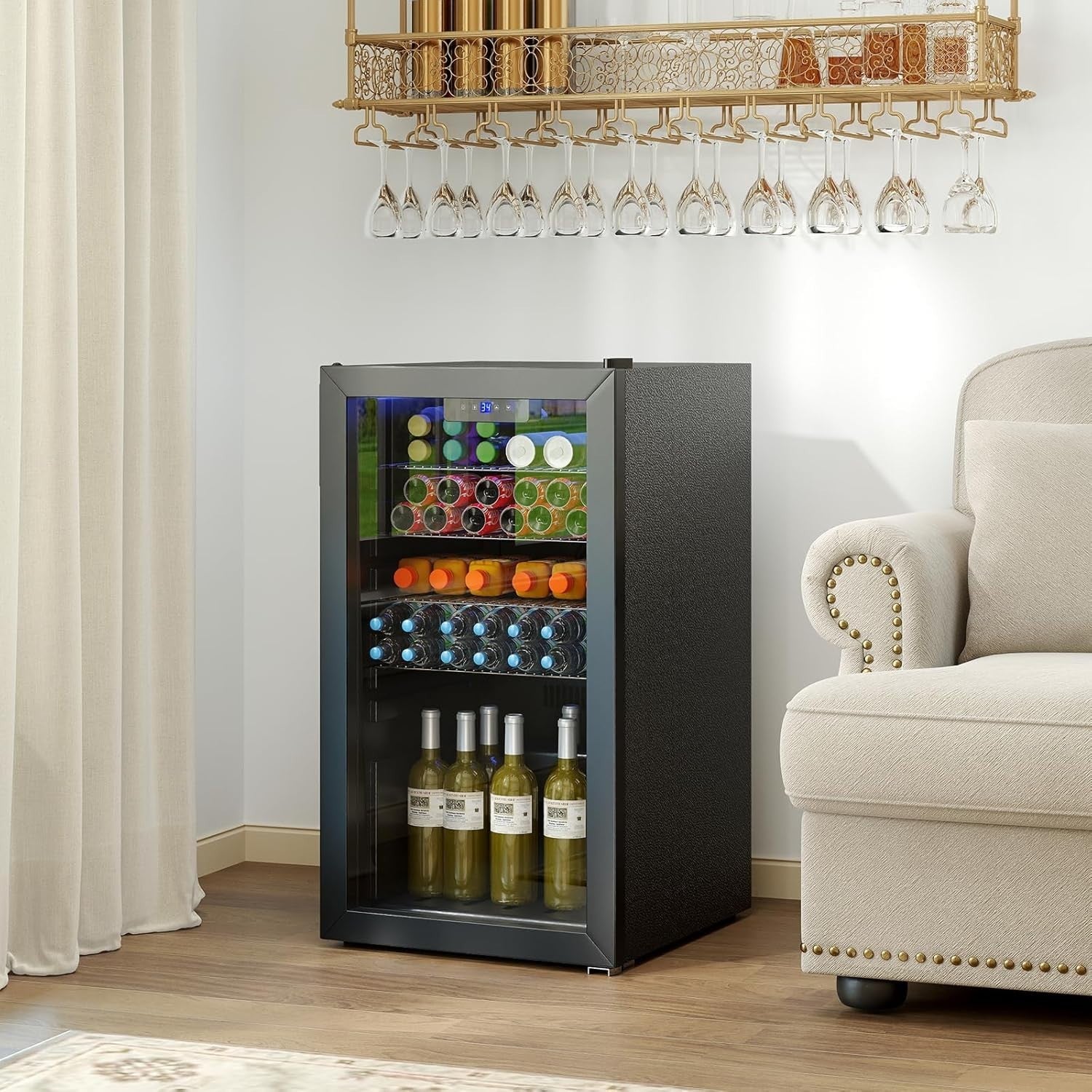 78L Mini Fridge Beverage Cooler 116 Can LED Glass Door Freestanding