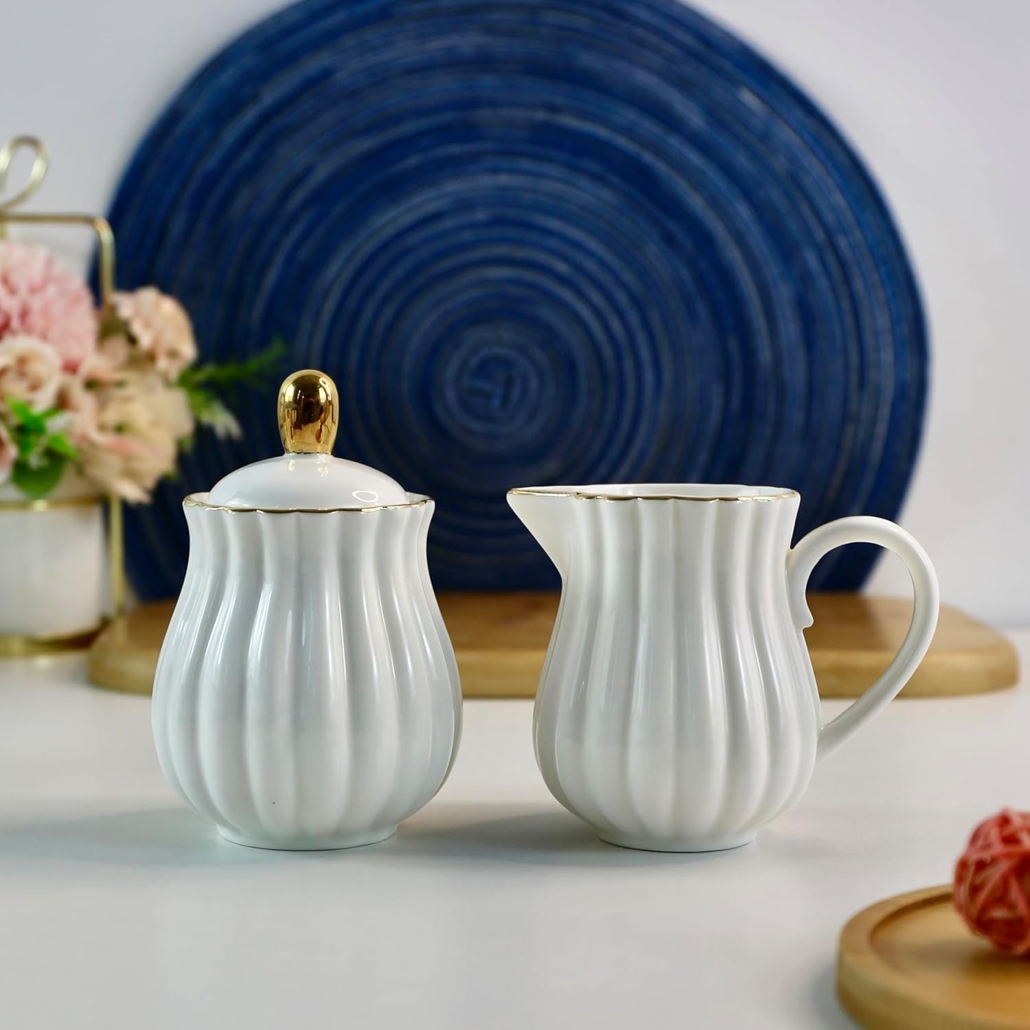 Porcelain Tea Set Teapot Milk Jug Sugar Bowl White Coffee Tea Set