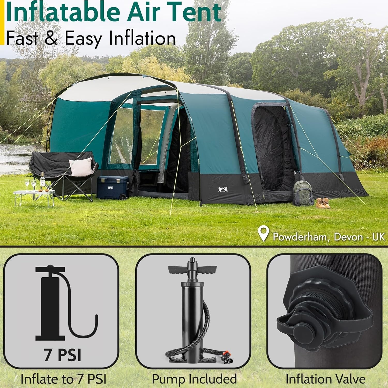5 Man Inflatable Air Tent 5000mm Waterproof Family Camping Tunnel