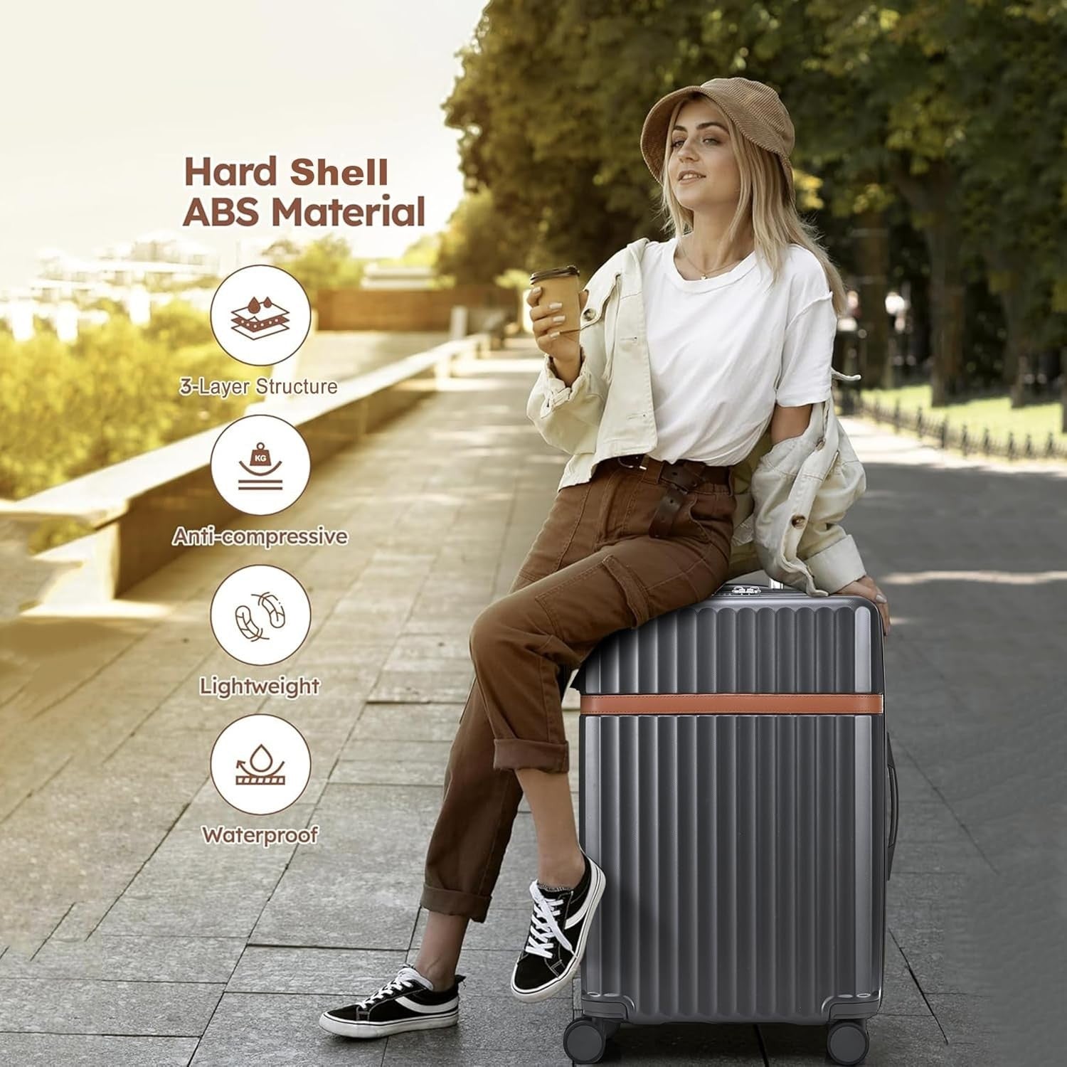 24 Inch Medium Hard Shell Suitcase PC ABS Lightweight Spinner Lock Grey