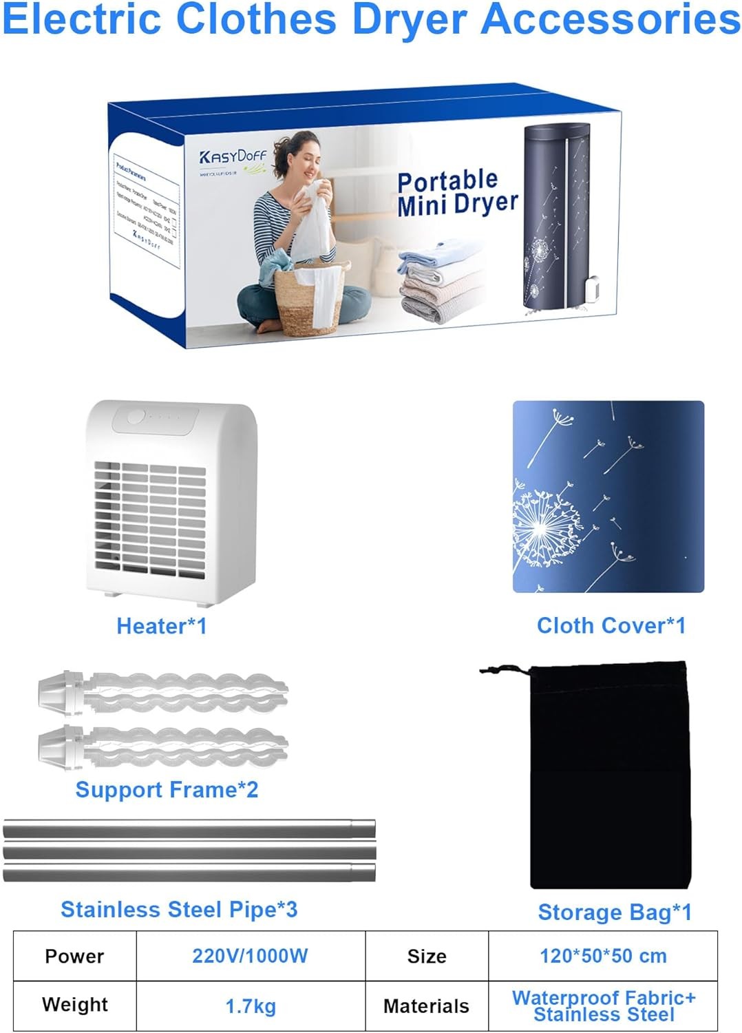 Portable Electric Heated Clothes Airer 1000W With Cover Indoor Travel Dryer