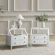 Set of 2 White Modern Bedside Tables with 2 Drawers & Shelf, Solid Wood Legs