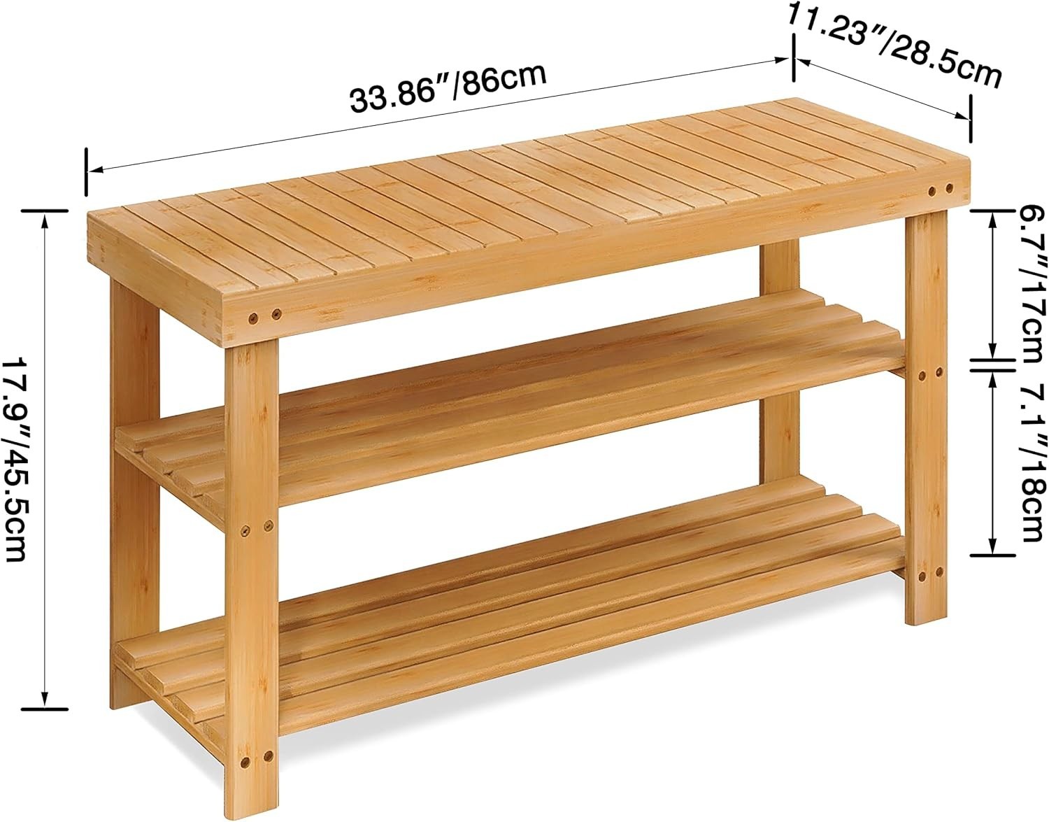 3-Tier Natural Bamboo Shoe Rack Bench with Storage Shelf & Modern Design