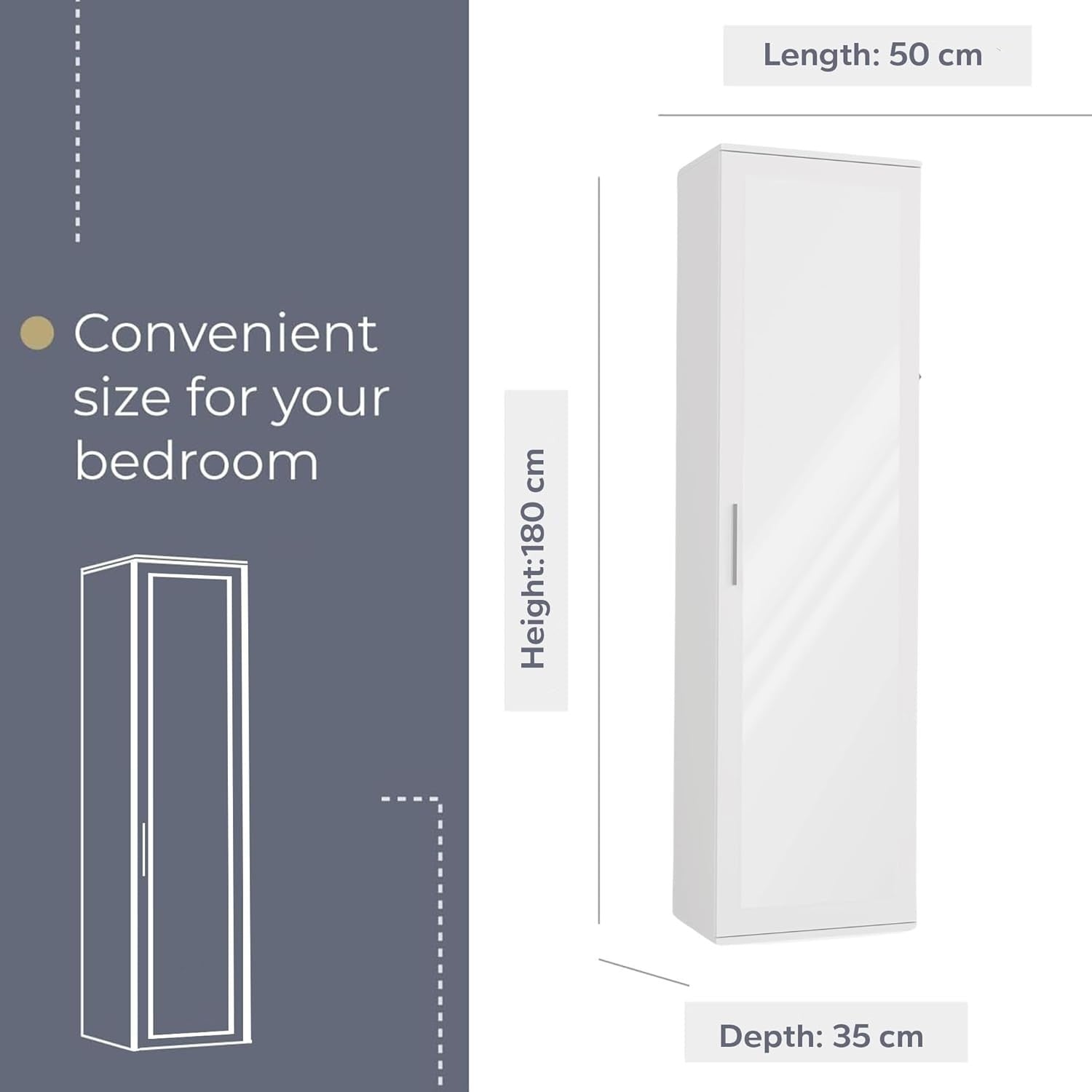Slim White Entryway Wardrobe with Mirror, Hooks & Storage | 180cm
