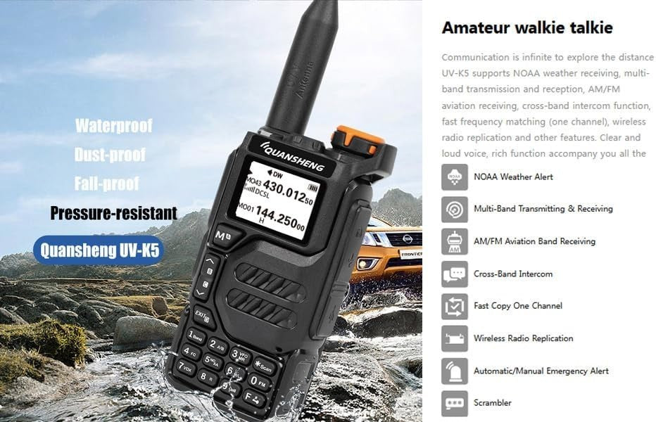 Dual Band Walkie Talkie 5W Long Range UHF VHF Rechargeable FM Radio