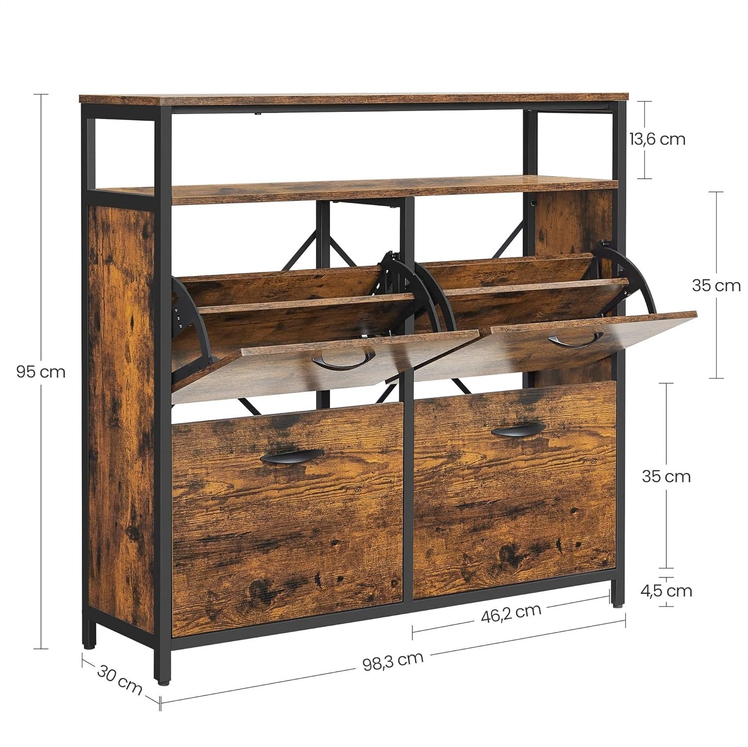 Narrow Shoe Storage Cabinet 4 Door Unit Holds 20 Pairs, 98cm Wide