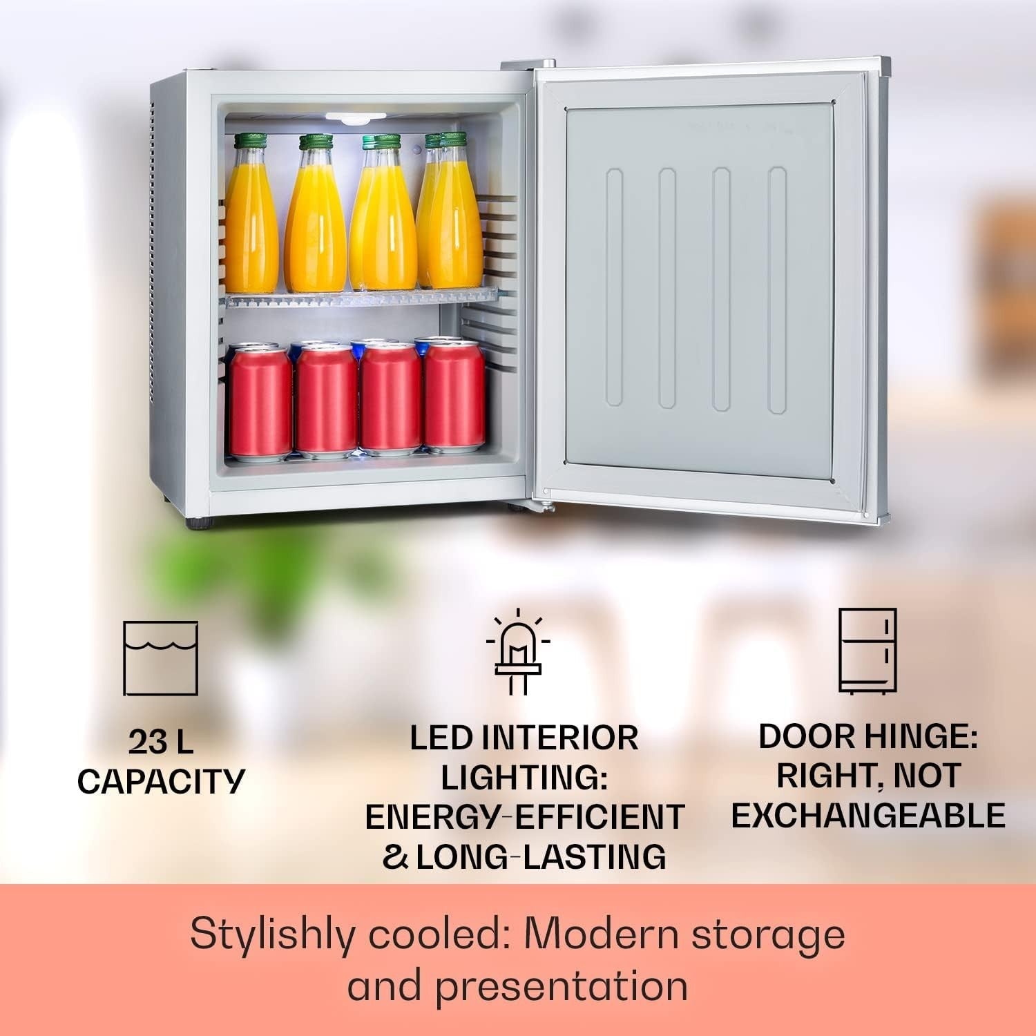 23L Mini Fridge Silver Portable Cooler and Drinks Fridge Adjustable Shelves